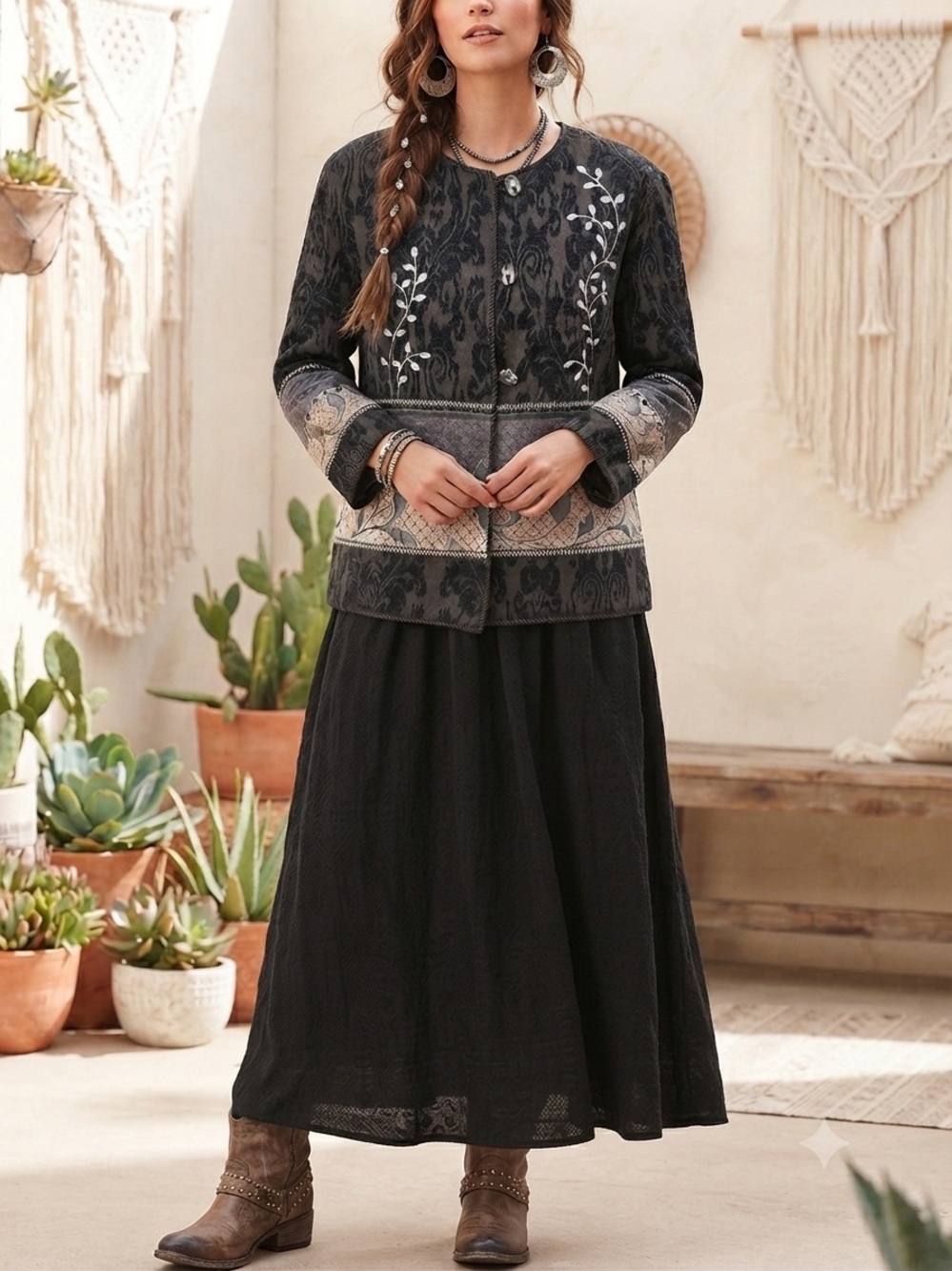 Allure Petite Black Tapestry Jacket with Gold Label